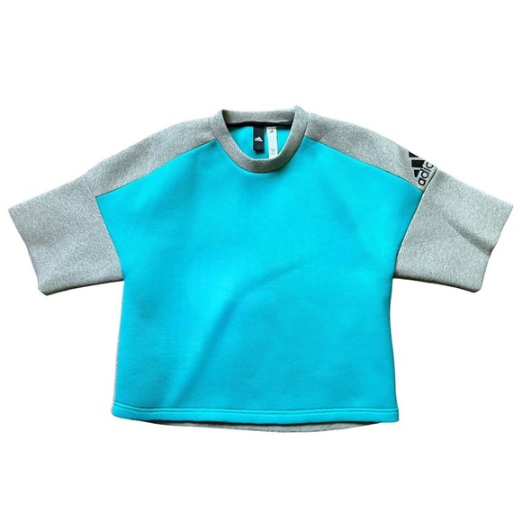 Adidas Ladies XS ZNE SS Crew Rec Sweatshirt Short Sleeve Training Shirt Blue 4-6 - Picture 1 of 8